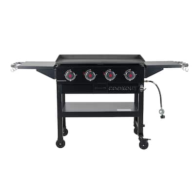 Coleman Cookout 4-Burner Propane Gas Griddle Station w/ 720-Sq. In. Total Cooking Surface, Grease Tray, 2 Side Shelves, Black