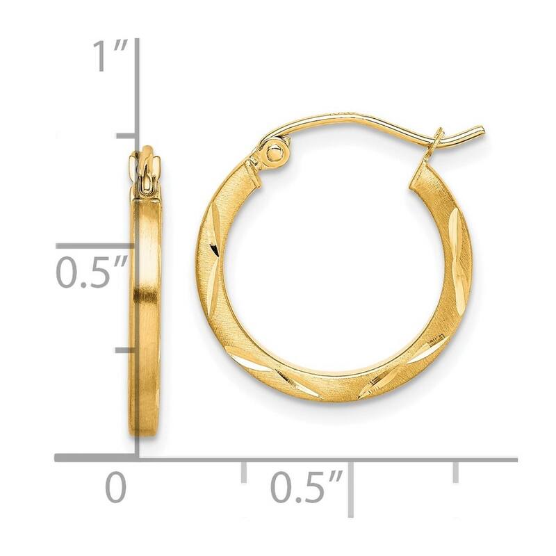 Curata 10k Yellow Gold Satin Sparkle Cut 2x20mm Hoop Earrings - 19x18mm Wide 2mm Thick