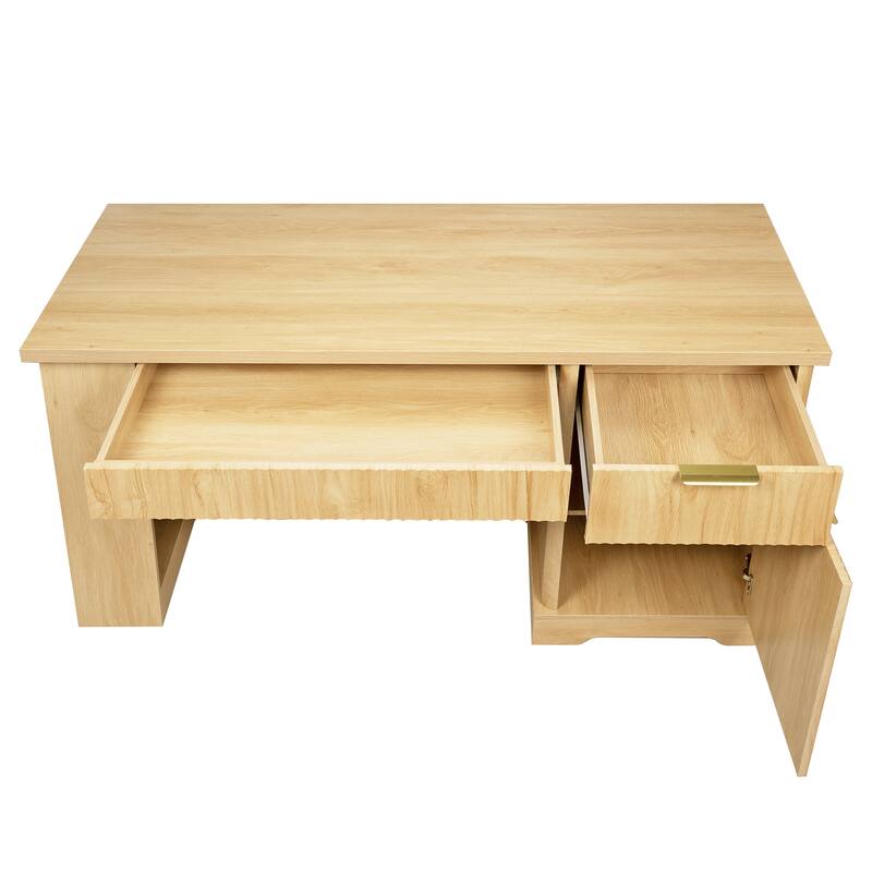 Roomfitters 55" Modern Fluted Office Desk with Charging Station, Storage Cabinet & Pegboard