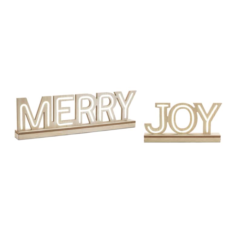 Set of 2 Lighted Joy and Merry Tabletop Sign Set with LED Lights - 24.25” x 2.25” x 6.75”
