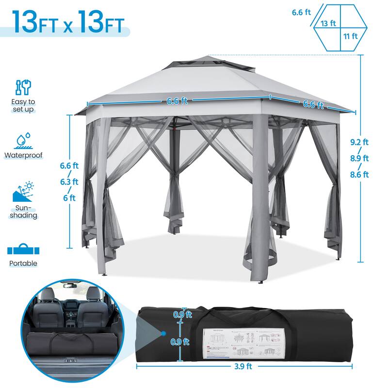 Yaheetech Outdoor Gazebo Pop Up Canopy with Metal Frame Mesh Netting