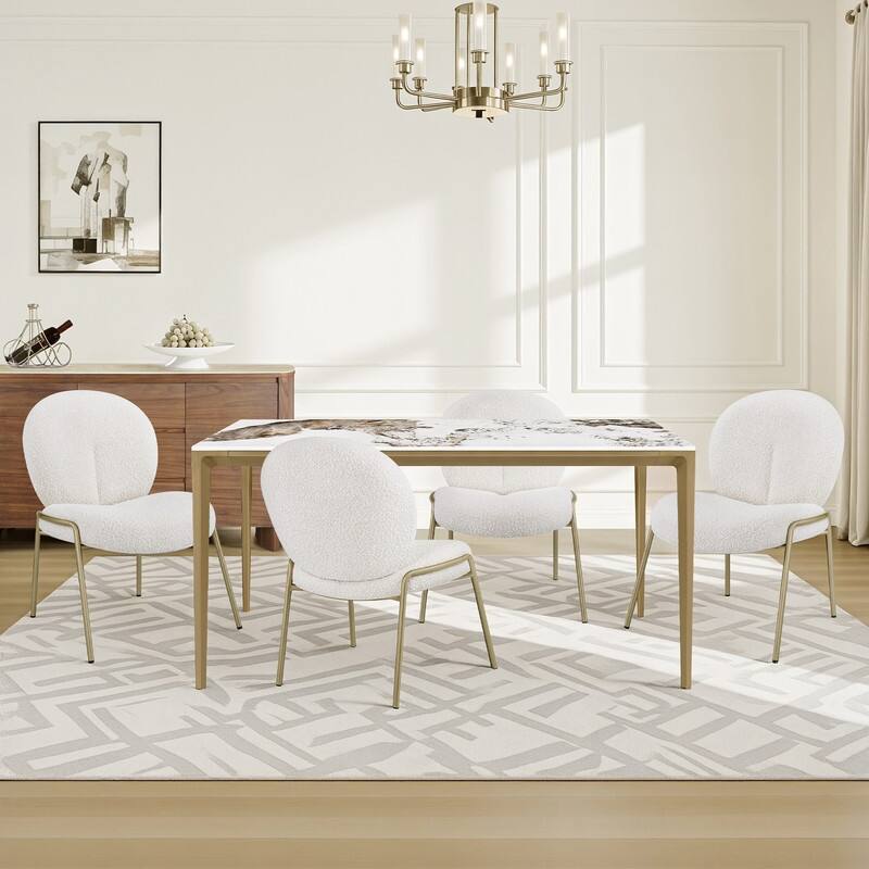 Spruce & Spring Modern Pandora Sintered Stone Dining Table with Sculptural Bronze-Aluminum Base