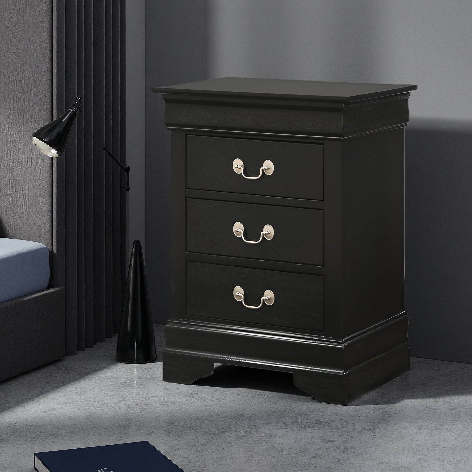 21"L Nightstand with Three Drawers, Traditional Design and No Assembly Required