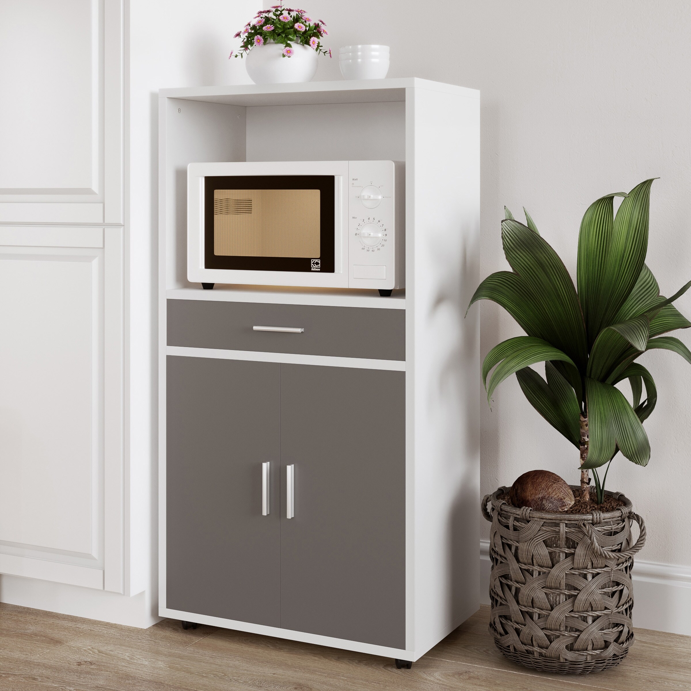 Microwave outlet cabinet white