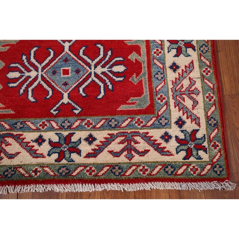 Red Geometric Kazak Accent Rug Handmade Wool Carpet - 2'9" x 4'1"