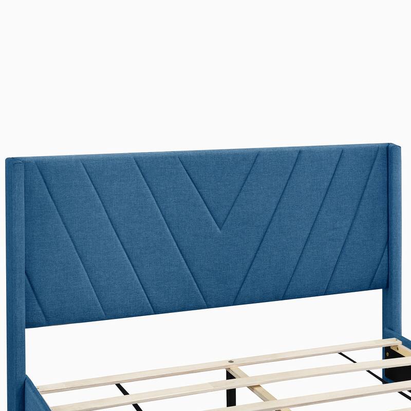 Queen Size Linen Upholstered Storage Platform Bed with Drawers