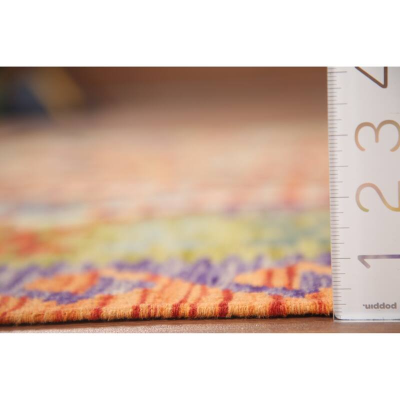 Hand Woven Oriental 100% Wool Carpet Southwestern Geometric Multi-Colored Kilim Area Rug - 6' 5'' X 5' 2''