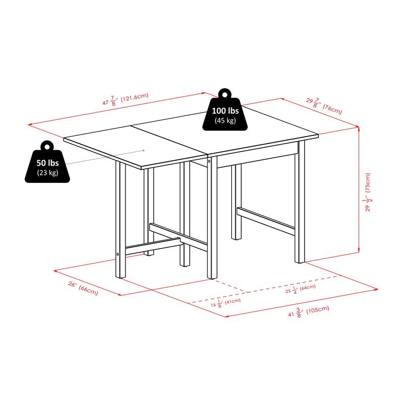 3-Pc Drop Leaf Table with Ladder-back Chairs, Walnut - 47.87 x 29.92 x 29.53 inches