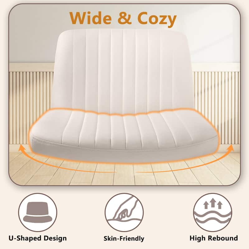Bossin Criss Cross Chair Armless Office Desk Chair with Wheels,Fabric Padded Cross Legged Chair, Swivel Wide Seat Vanity Chair