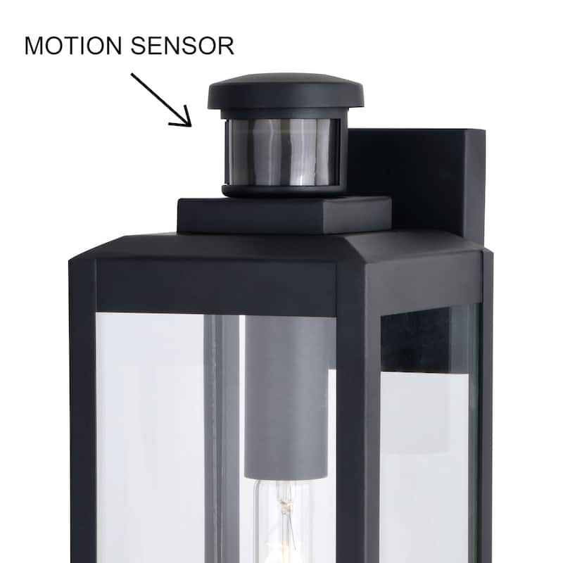 Kinzie Black Motion Sensor Dusk to Dawn Outdoor Wall Light Clear Glass