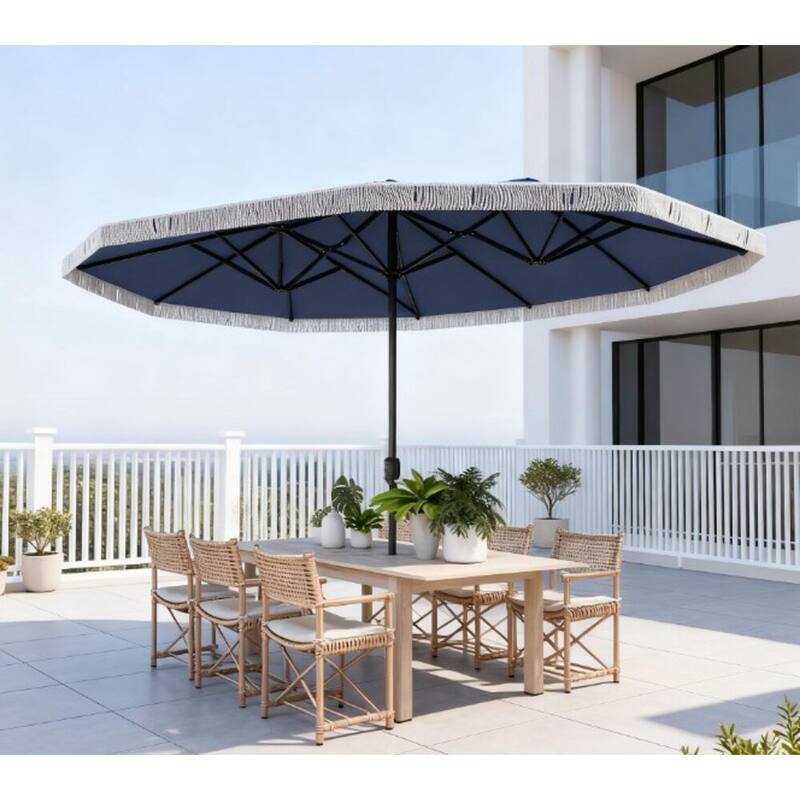 GDFStudio Outdoor Zephyr Double-Sided Patio Umbrella with UV Protection and Crank Lift - Dark Blue