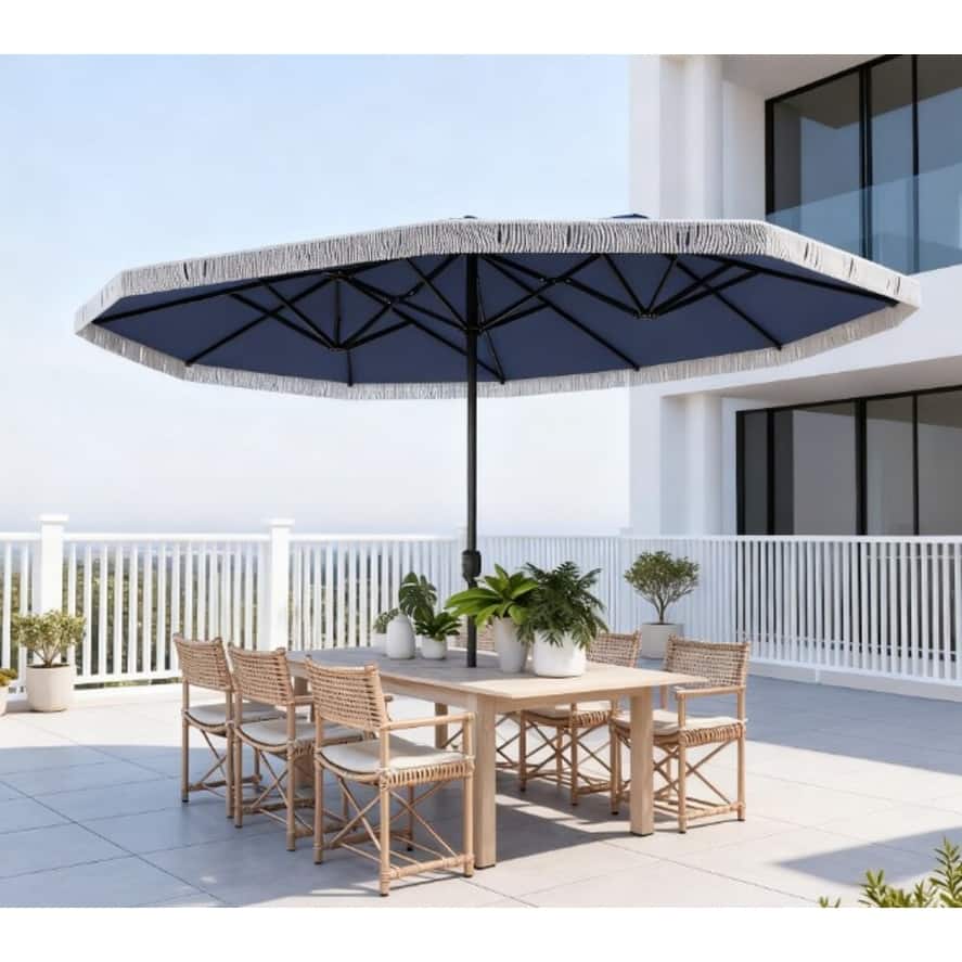 GDFStudio Outdoor Zephyr Double-Sided Patio Umbrella with UV Protection and Crank Lift
