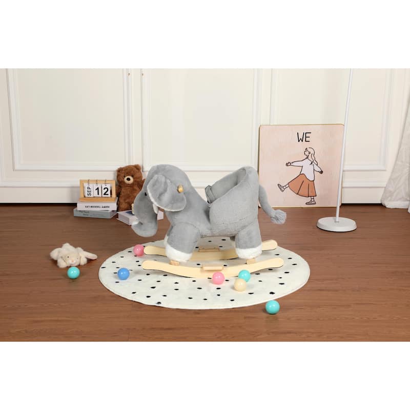 Kids Ride-On Rocking Horse Toy with Lullaby Song, Rocking Toy with Hand Puppets & Safety Belt