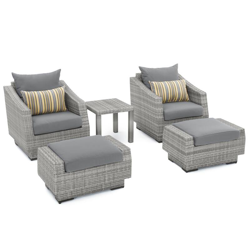 Cannes 5 Piece Aluminum Outdoor Patio Club Chair & Ottoman Set.