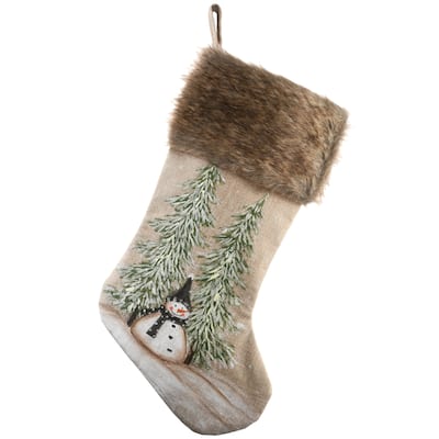 National Tree Company 21 in. Alpine Collection Evergreens and Snowman Stocking - 21 in