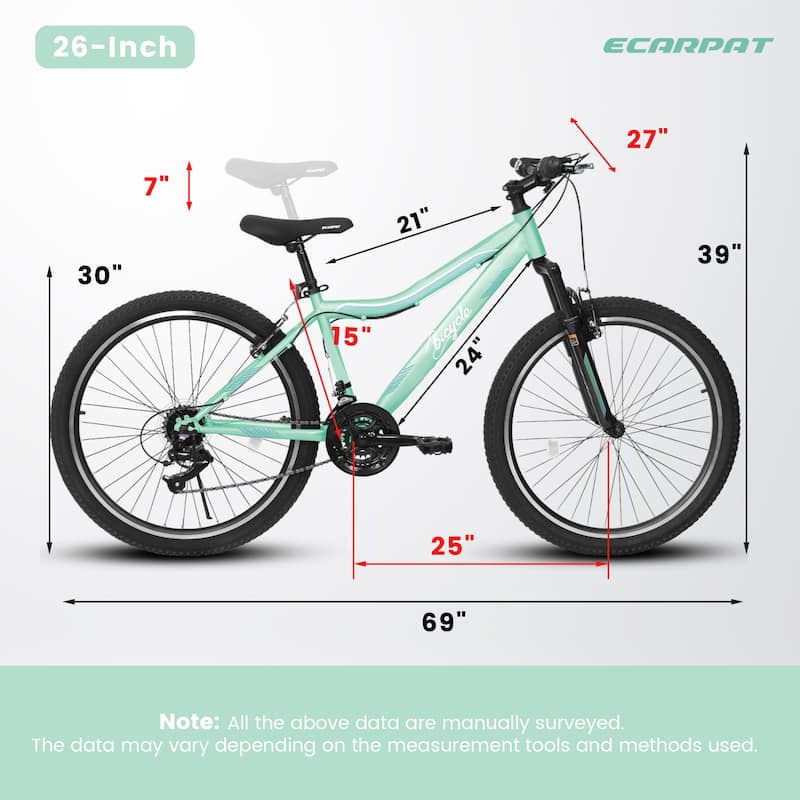 Mountain Bike High-Density Carbon Steel Frame, 21 Speed Road Bicycle with Front Suspension, Dual V-Brakes, 80% Pre-Assembled