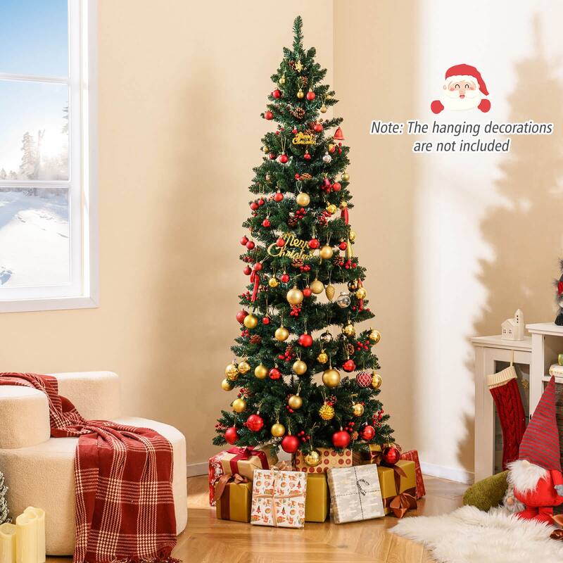 Costway 6/7 FT Artificial Christmas Tree with 612/791 Branch Tips Warm - See Details - Green