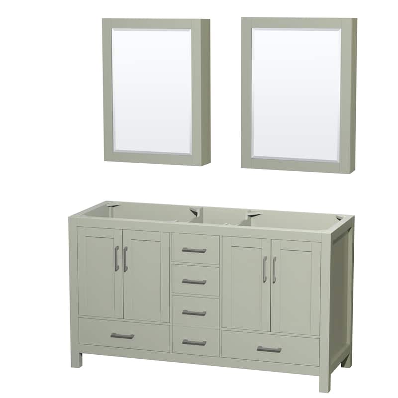 Wyndham Collection Sheffield 60" Hardwood Vanity Cabinet and Two 24" - Light Green / Brushed Nickel Hardware - Painted