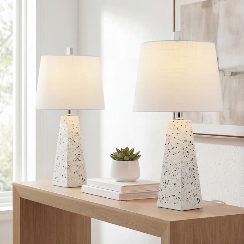 Stewart 20.5" Contemporary Resin LED Table Lamp, White Marble Finish (Set of 2), by JONATHAN Y - White Terrazzo