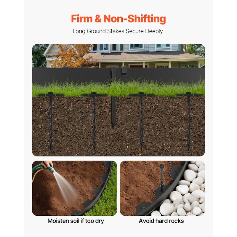 L-Shaped 66 ft Garden Edging Black Plastic with 4 in Raised Edge and Heavy-Duty Ground Stakes - 66' x 4"