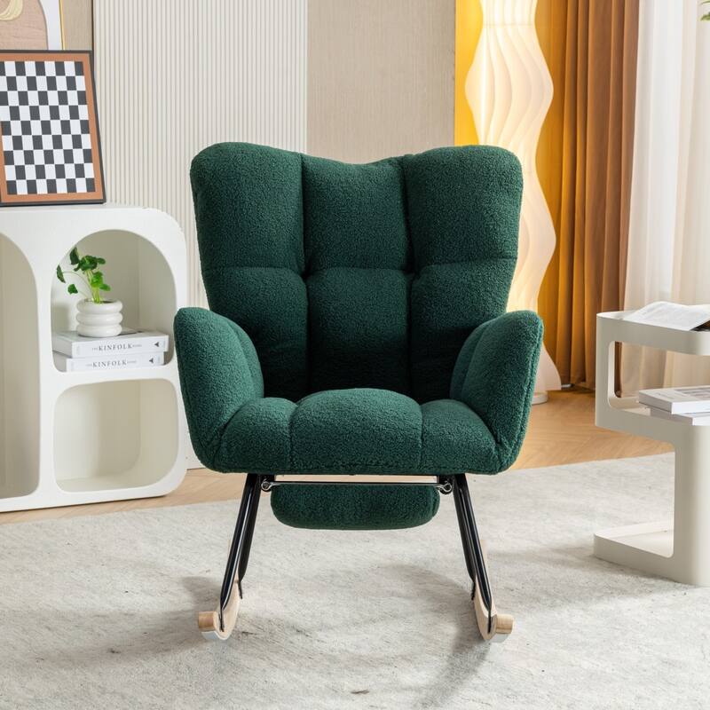 Modern Teddy Fabric Living Room Rocking Chair with Adjustable Footrest