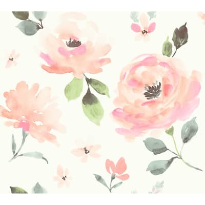 Biggs, Watercolor Blooms Peel and Stick Wallpaper