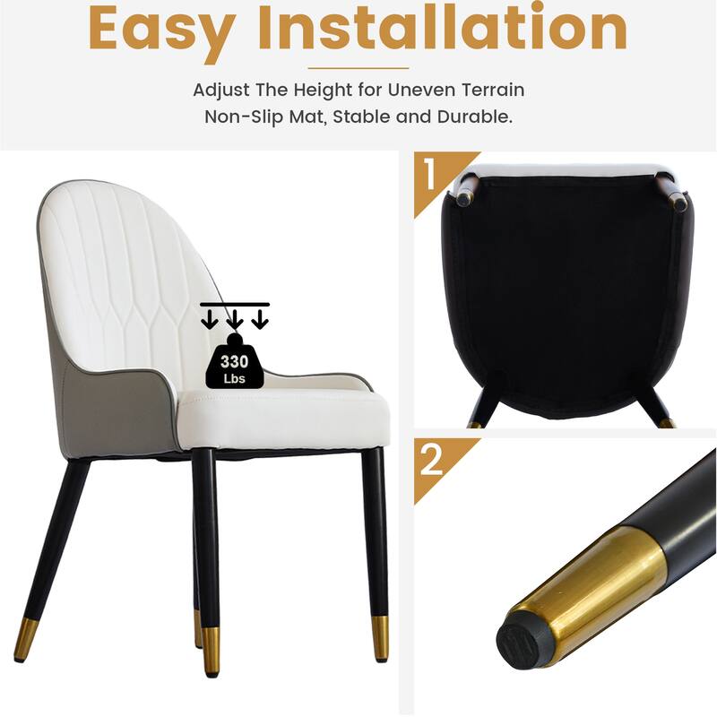 Simple Meeting Room Chair Vanity Chair Set of 2, White Gray Leather Side Chair Dining Chair Office Chair with Metal Legs