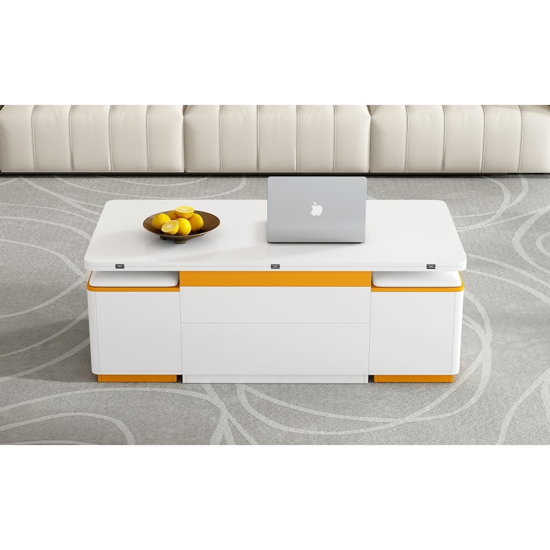 Lift-Top Coffee Table with 4 Storage Stools, Center Table with Foldable Top, Multi-Functional Adjustable Coffee Table