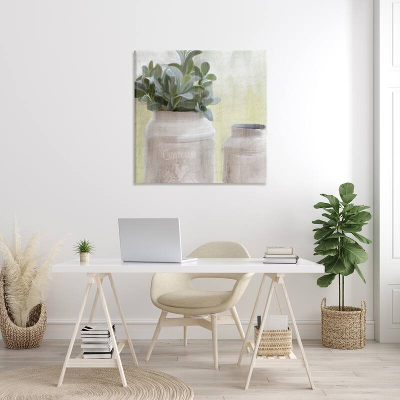 Stupell White Farmhouse Mill Can Filled with Greenery Canvas Wall Art, 17 x 17, Proudly Made in USA