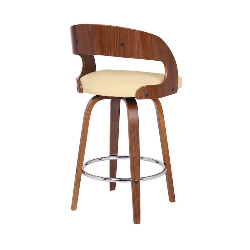 Shelly Mid-Century Swivel Bar Stool, Upholstered Counter Height Chair with Bentwood Legs