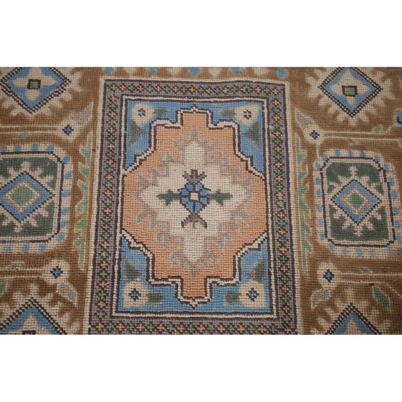 Light Blue Geometric Tabriz Persian Vintage Rug Handmade Wool Carpet - 9'7"x 12'8"