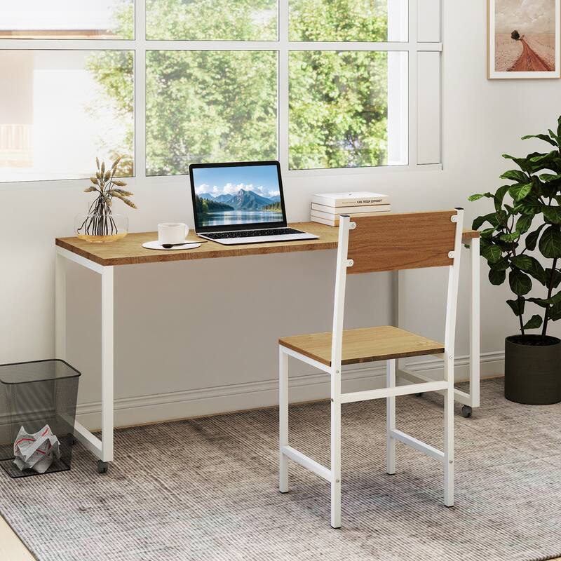 Gymax Set of 4 Dining Chairs w/Metal Legs Slanted Back Wide Seat for