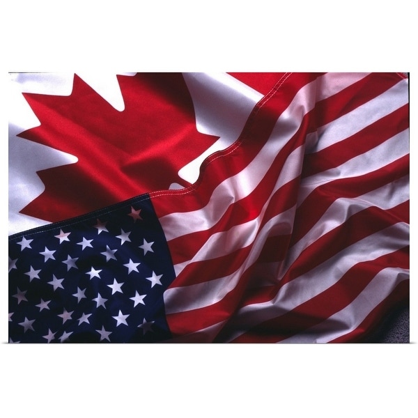 "An American and Canadian flag" Poster Print