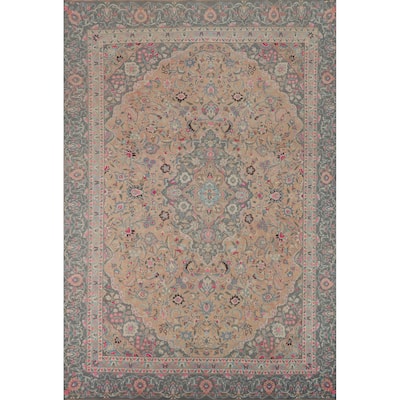 Floral Mashad Persian Vintage Area Rug Handmade Pink Wool Carpet - 8'3"x 11'9"