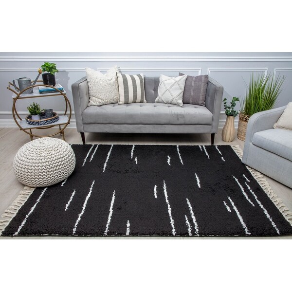 Bennett Shag Abstarct Introspective Black Shag Area Rug - Bed Bath