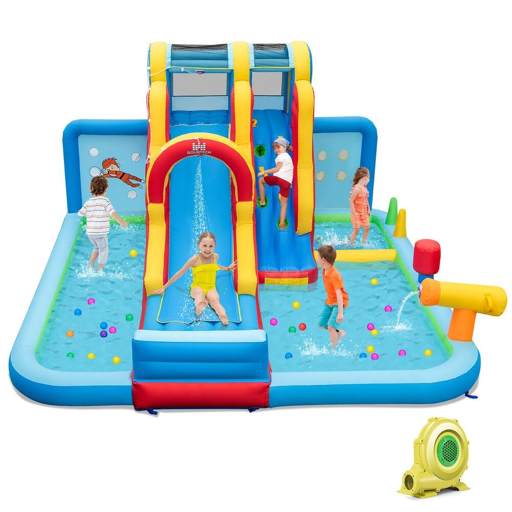 Gymax Inflatable Water Slide w/ Long Slide Climbing Wall Splash Pools