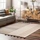 preview thumbnail 11 of 17, Nuloom Karlene Modern Striped Wool Tasseled Area Rug 8' x 10' - Ivory