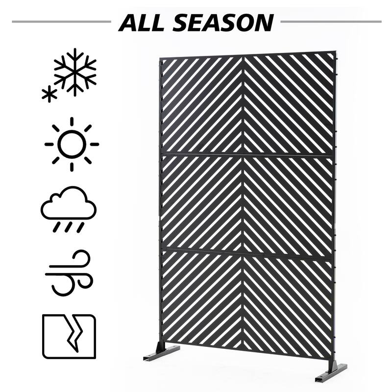 Outdoor 75'' x 47'' Metal Privacy Screen Fence Panel Line Pattern