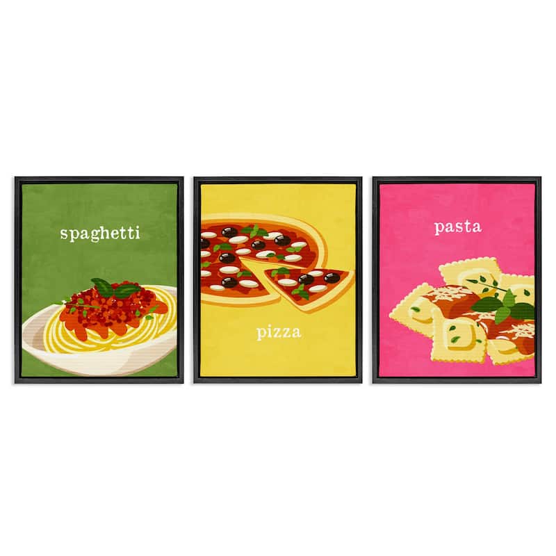 Stupell Italian Cuisine Meals Framed Floater Canvas Wall Art Design By Kim Allen (Set of 3) - 25 x 31 - Black
