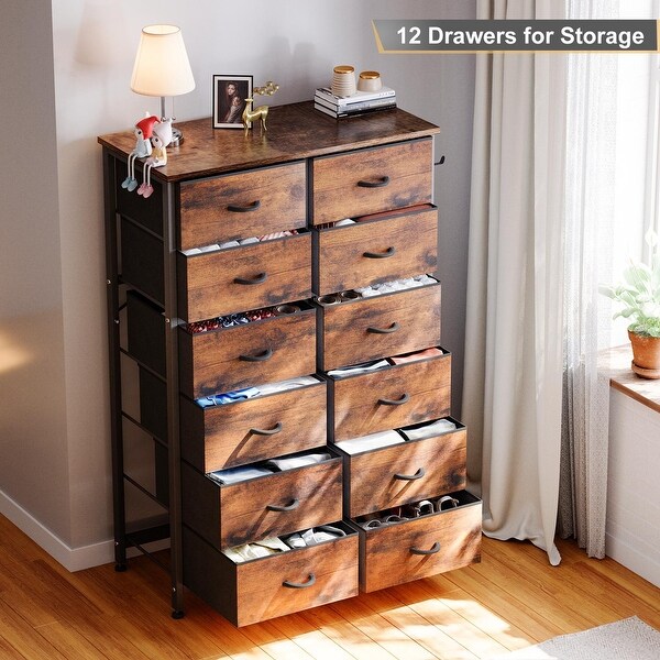 12 Drawer Dresser Tall Fabric Chests of Drawers Closet for