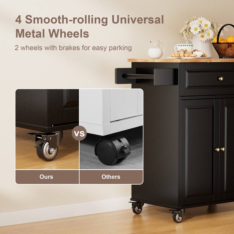 Kitchen Island Cart with Storage Cabinet, Wood Top and Locking Wheels
