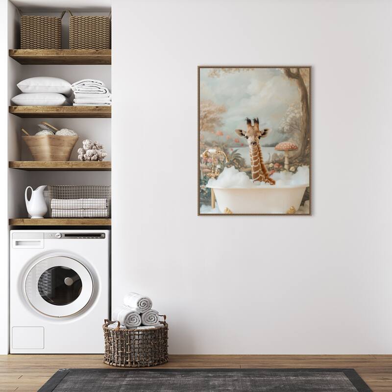 Whimsical Giraffe Soak by Niky Rahner Framed Canvas Wall Art