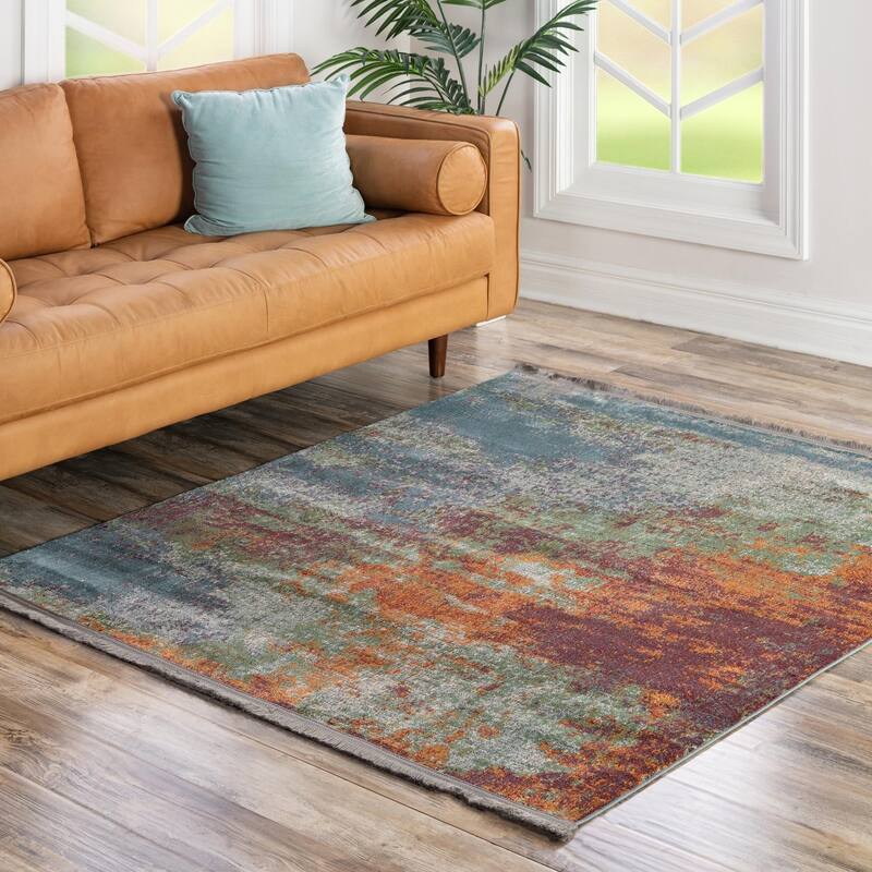 Contemporary Laka Collection Area Rug - Multi - 5'5" Square