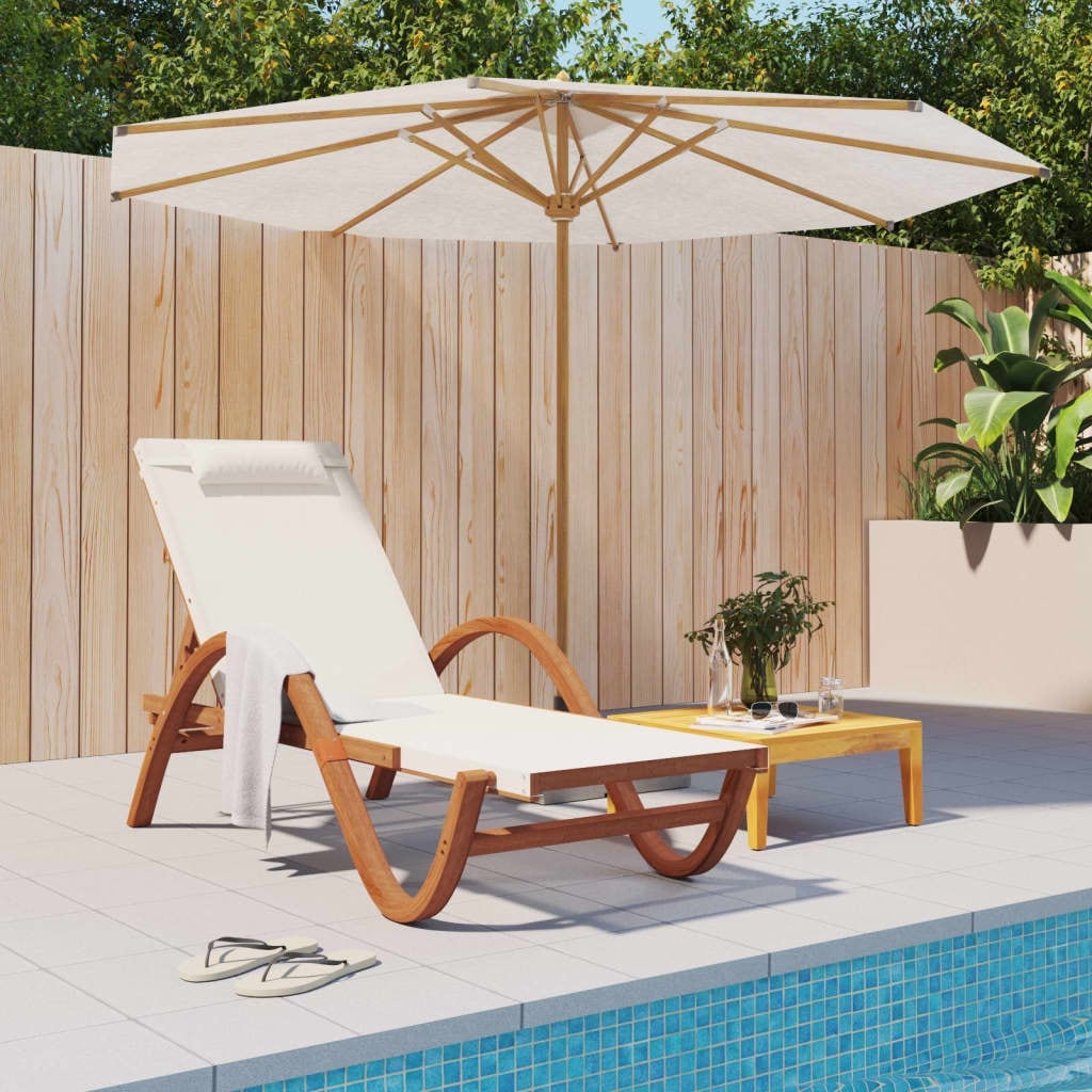 vidaXL Sun Lounger with Pillow Textilene and Solid Wood Poplar
