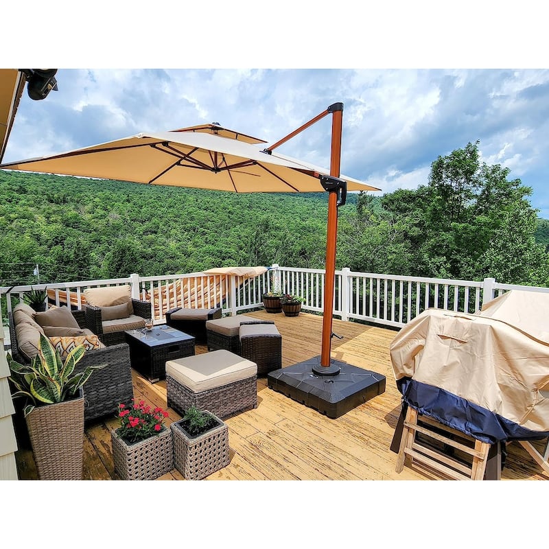 PURPLE LEAF 9 x 12ft Rectangle Wood Pattern Patio Cantilever Umbrella