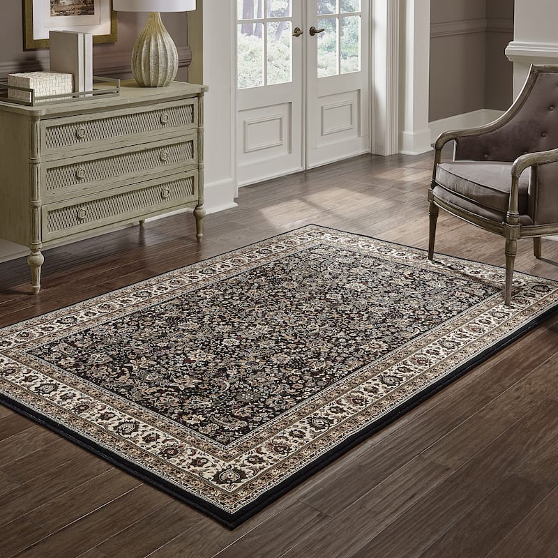 Style Haven Annapolis Traditional Floral Persian Area Rug - 10' x 12'7" - Black/Cream - Runner/Rectangle