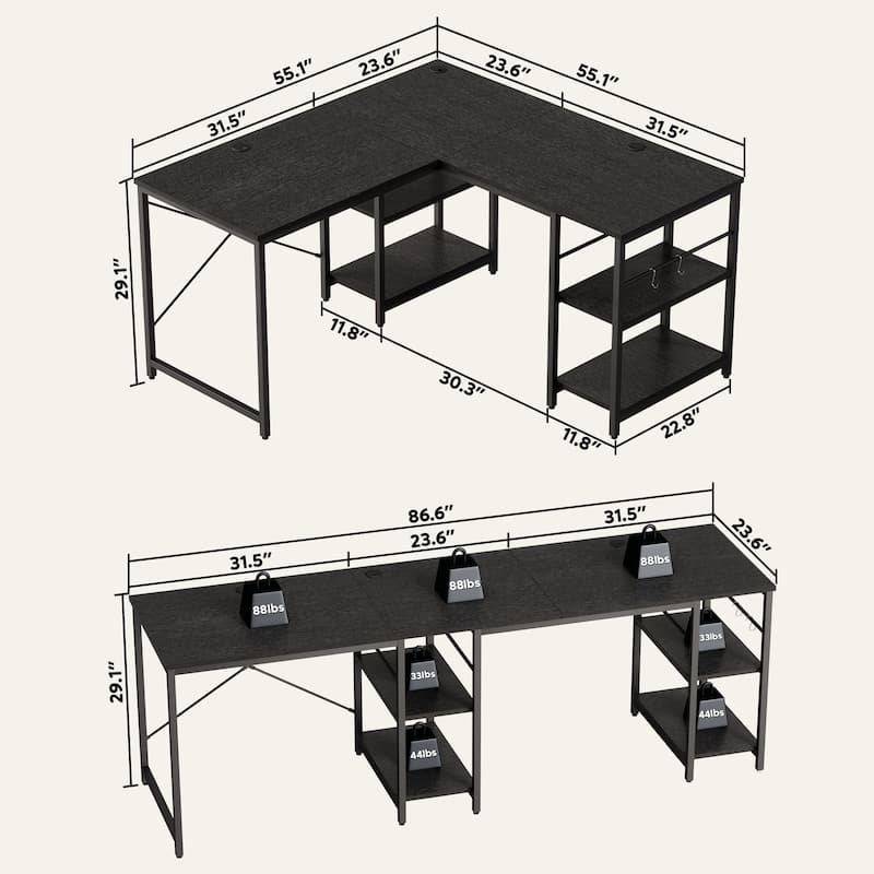 86.6 Inch L Shaped Desk Reversible Corner Office Computer Desk with Shelves