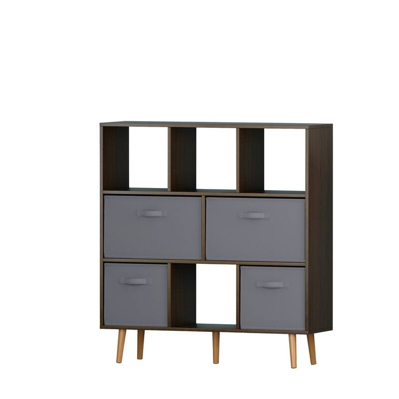 42.12" H x 39.37" W Cube Bookcase With Bins White/Brown