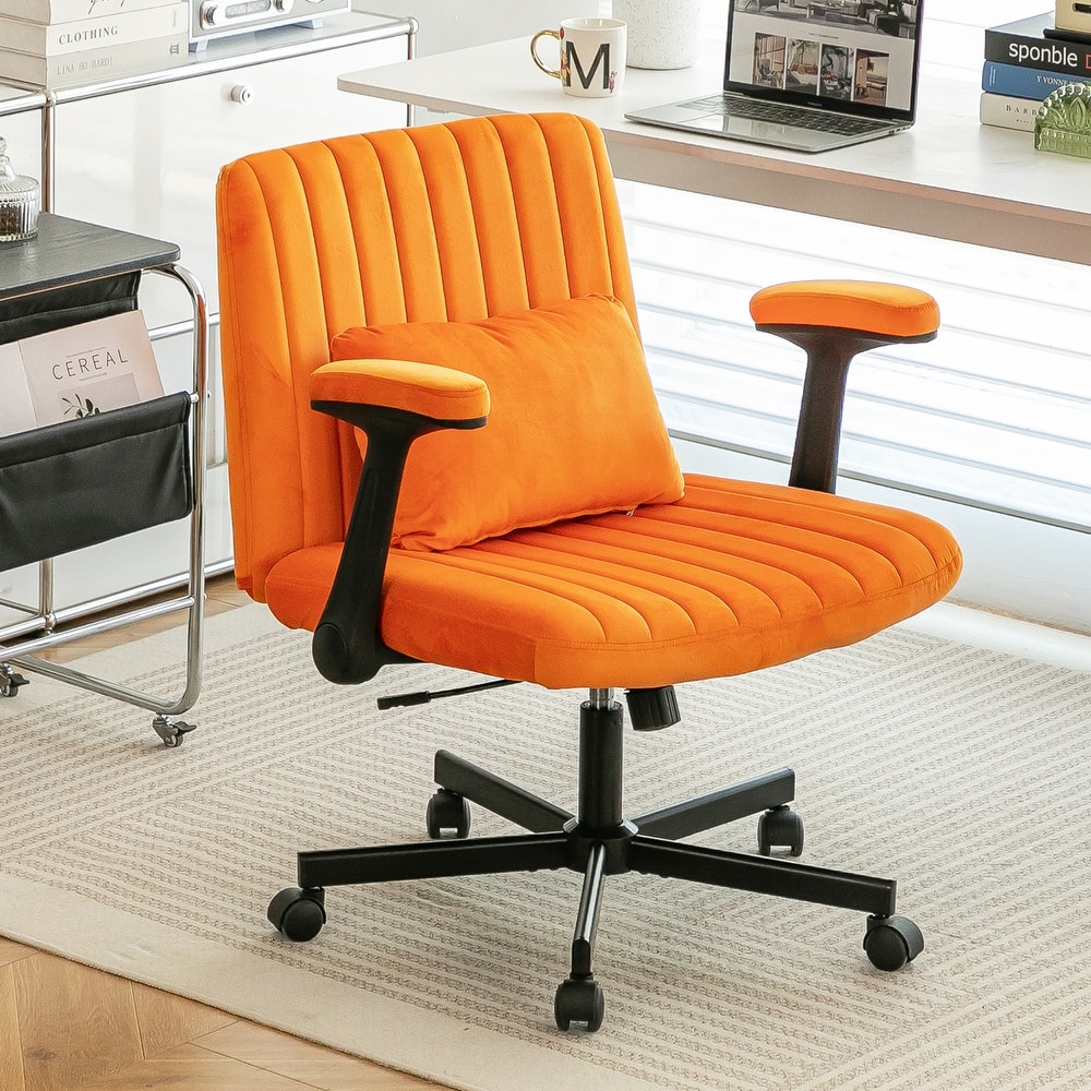 Velvet Criss Cross Armrest Office Chair with Wheels - Stylish for Home Office, Gaming & Makeup