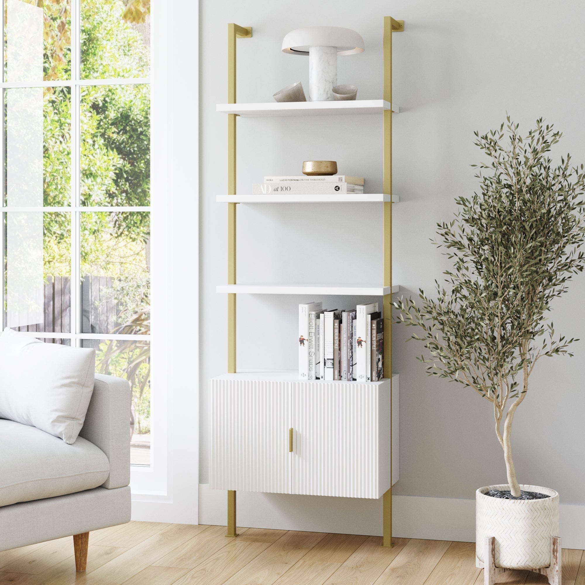 Nathan james theo industrial bookshelf outlet with wood drawers